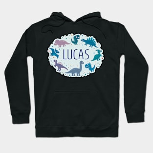 Lucas name surrounded by dinosaurs Hoodie